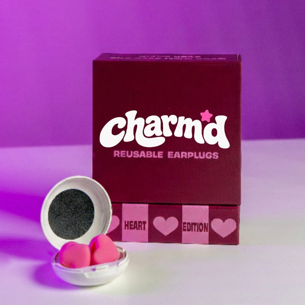 Love Hearts earplugs with keychain carrying case and four ear tip sizes